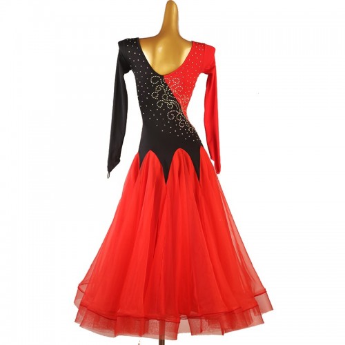 Black red orange royal blue patchwork ballroom dance dresses for women girls female waltz tango dance dress rhythm foxtrot smooth dance long gown